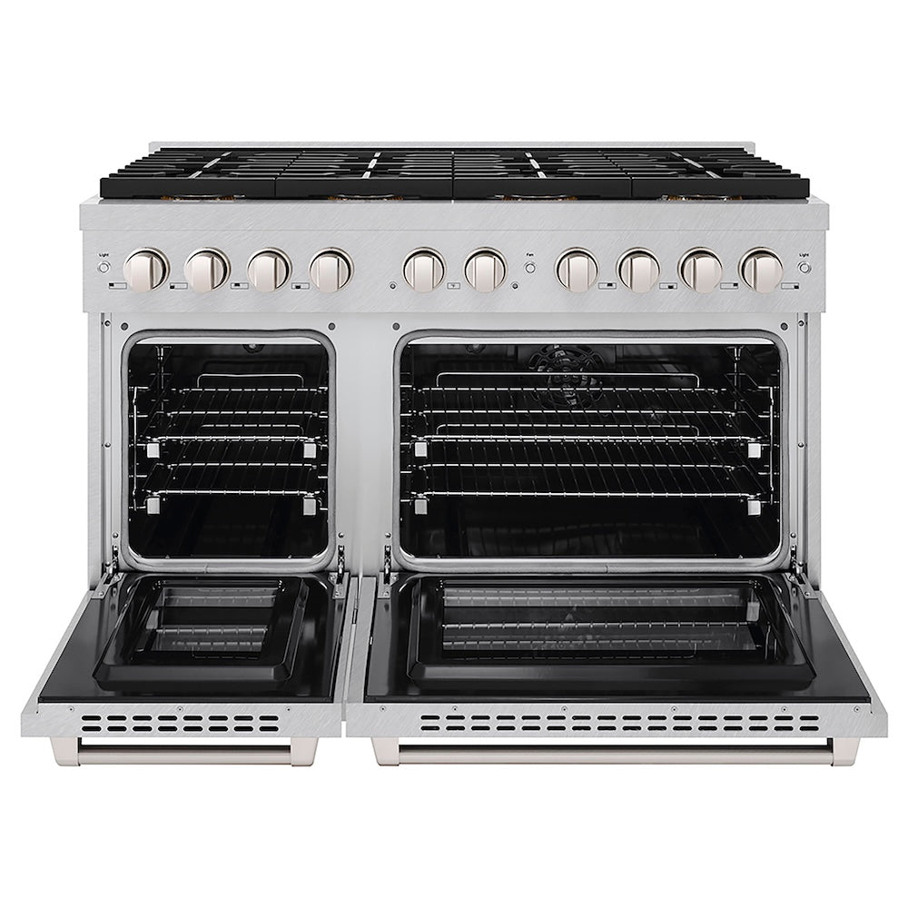 ZLINE 48 in. 6.7 cu. ft. Paramount Dual Fuel Range with 8 Burner DuoPro™ Cooktop and Dual Ovens in Satin Stainless Steel, Open Box-Good Condition