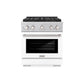 ZLINE 30 in. 4.2 cu. ft. Paramount Dual Fuel Range with 4 Burner DuoPro™ Cooktop and Electric Convection Oven in Satin Stainless Steel with White Matte Door (PSDRS-WM-30) front.