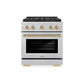 ZLINE Autograph Edition 30 in. 4.2 cu. ft. Paramount Dual Fuel Range with 4 Burner DuoPro™ Cooktop and Electric Convection Oven in Satin Stainless Steel and Champagne Bronze Accents, Open Box-Good Condition