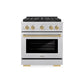 ZLINE Autograph Edition 30 in. 4.2 cu. ft. Paramount Dual Fuel Range with 4 Burner DuoPro™ Cooktop and Electric Convection Oven in Satin Stainless Steel and Champagne Bronze Accents (PSDRSZ-30-CB) front.