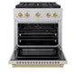 ZLINE Autograph Edition 30 in. 4.2 cu. ft. Paramount Dual Fuel Range with 4 Burner DuoPro™ Cooktop and Electric Convection Oven in Satin Stainless Steel and Champagne Bronze Accents, Open Box-Good Condition