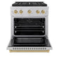 ZLINE Autograph Edition 30 in. 4.2 cu. ft. Paramount Dual Fuel Range with 4 Burner DuoPro™ Cooktop and Electric Convection Oven in Satin Stainless Steel and Champagne Bronze Accents, Open Box-Great Condition