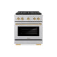 ZLINE Autograph Edition 30 in. 4.2 cu. ft. Paramount Dual Fuel Range with 4 Burner DuoPro™ Cooktop and Electric Convection Oven in Satin Stainless Steel and Polished Gold Accents (PSDRSZ-30-G) front.