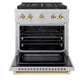 ZLINE Autograph Edition 30 in. 4.2 cu. ft. Paramount Dual Fuel Range with 4 Burner DuoPro™ Cooktop and Electric Convection Oven in Satin Stainless Steel and Polished Gold Accents, Open Box-Good Condition