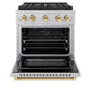 ZLINE Autograph Edition 30 in. 4.2 cu. ft. Paramount Dual Fuel Range with 4 Burner DuoPro™ Cooktop and Electric Convection Oven in Satin Stainless Steel and Polished Gold Accents, Open Box-Great Condition