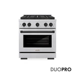 ZLINE Autograph Edition 30 in. 4.2 cu. ft. Paramount Dual Fuel Range with 4 Burner DuoPro™ Cooktop and Electric Convection Oven in Satin Stainless Steel and Matte Black Accents, Open Box-Good Condition