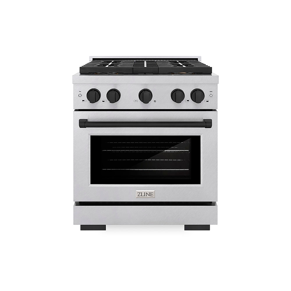ZLINE Autograph Edition 30 in. 4.2 cu. ft. Paramount Dual Fuel Range with 4 Burner DuoPro™ Cooktop and Electric Convection Oven in Satin Stainless Steel and Matte Black Accents, Open Box-Good Condition