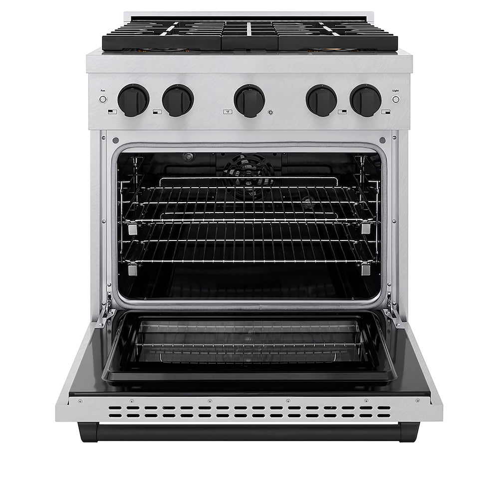ZLINE Autograph Edition 30 in. 4.2 cu. ft. Paramount Dual Fuel Range with 4 Burner DuoPro™ Cooktop and Electric Convection Oven in Satin Stainless Steel and Matte Black Accents, Open Box-Good Condition