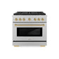 ZLINE Autograph Edition 36 in. 5.2 cu. ft. Paramount Dual Fuel Range with 6 Burner DuoPro™ Cooktop and Electric Convection Oven in Satin Stainless Steel and Champagne Bronze Accents, Open Box-Great Condition