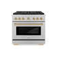ZLINE Autograph Edition 36 in. 5.2 cu. ft. Paramount Dual Fuel Range with 6 Burner DuoPro™ Cooktop and Electric Convection Oven in Satin Stainless Steel and Champagne Bronze Accents, Open Box-Good Condition
