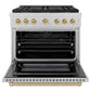 ZLINE Autograph Edition 36 in. 5.2 cu. ft. Paramount Dual Fuel Range with 6 Burner DuoPro™ Cooktop and Electric Convection Oven in Satin Stainless Steel and Champagne Bronze Accents, Open Box-Good Condition