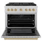 ZLINE Autograph Edition 36 in. 5.2 cu. ft. Paramount Dual Fuel Range with 6 Burner DuoPro™ Cooktop and Electric Convection Oven in Satin Stainless Steel and Champagne Bronze Accents, Open Box-Great Condition