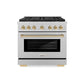 ZLINE Autograph Edition 36 in. 5.2 cu. ft. Paramount Dual Fuel Range with 6 Burner DuoPro™ Cooktop and Electric Convection Oven in Satin Stainless Steel and Polished Gold Accents, Open Box-Great Condition