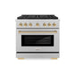 ZLINE Autograph Edition 36 in. 5.2 cu. ft. Paramount Dual Fuel Range with 6 Burner DuoPro™ Cooktop and Electric Convection Oven in Satin Stainless Steel and Polished Gold Accents, Open Box-Good Condition