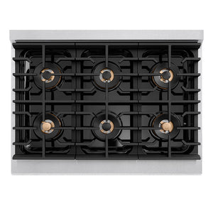 ZLINE Autograph Edition 36 in. 5.2 cu. ft. Paramount Dual Fuel Range with 6 Burner DuoPro™ Cooktop and Electric Convection Oven in Satin Stainless Steel and Polished Gold Accents, Open Box-Good Condition
