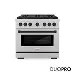 ZLINE Autograph Edition 36 in. 5.2 cu. ft. Paramount Dual Fuel Range with 6 Burner DuoPro™ Cooktop and Electric Convection Oven in Satin Stainless Steel and Matte Black Accents, Open Box-Good Condition
