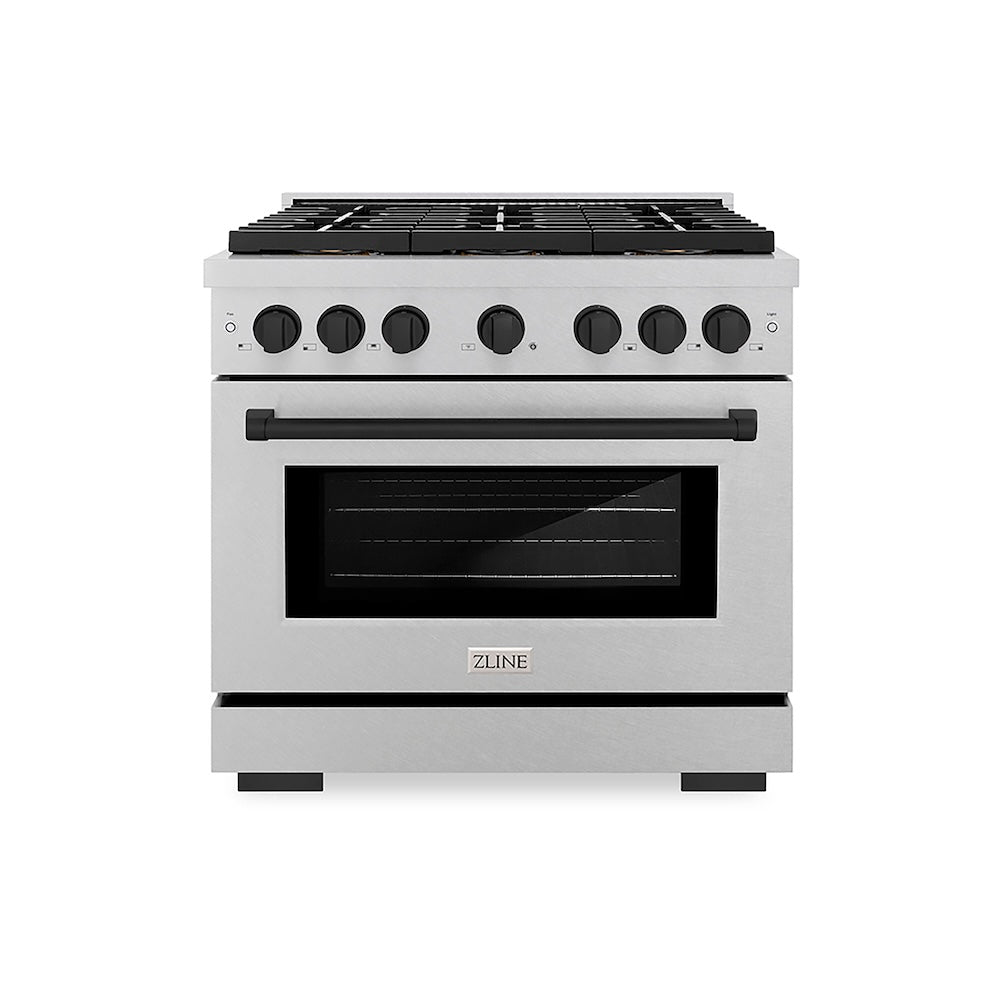 ZLINE Autograph Edition 36 in. 5.2 cu. ft. Paramount Dual Fuel Range with 6 Burner DuoPro™ Cooktop and Electric Convection Oven in Satin Stainless Steel and Matte Black Accents, Open Box-Good Condition