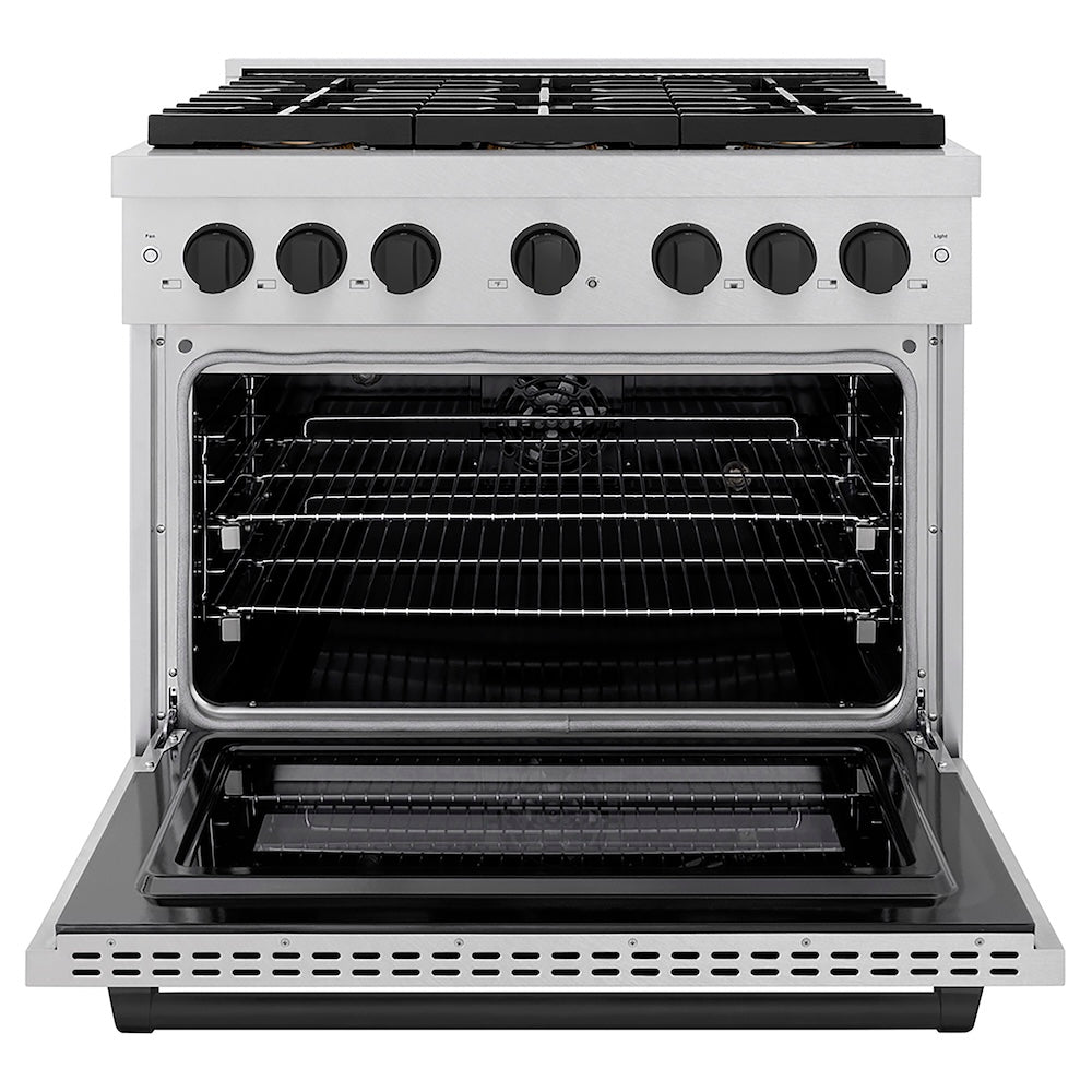 ZLINE Autograph Edition 36 in. 5.2 cu. ft. Paramount Dual Fuel Range with 6 Burner DuoPro™ Cooktop and Electric Convection Oven in Satin Stainless Steel and Matte Black Accents, Open Box-Good Condition