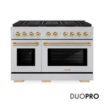 ZLINE Autograph Edition 48 in. 6.7 cu. ft. Paramount Dual Fuel Range with 8 Burner DuoPro™ Cooktop and Dual Ovens in Satin Stainless Steel and Champagne Bronze Accents, Open Box-Good Condition