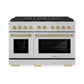ZLINE Autograph Edition 48 in. 6.7 cu. ft. Paramount Dual Fuel Range with 8 Burner DuoPro™ Cooktop and Dual Ovens in Satin Stainless Steel and Champagne Bronze Accents (PSDRSZ-48-CB) front.