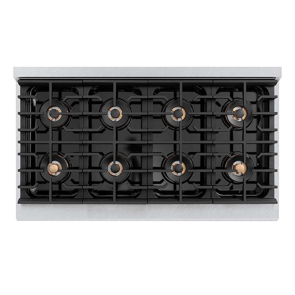 ZLINE Autograph Edition 48 in. 6.7 cu. ft. Paramount Dual Fuel Range with 8 Burner DuoPro™ Cooktop and Dual Ovens in Satin Stainless Steel and Champagne Bronze Accents, Open Box-Good Condition