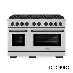 ZLINE Autograph Edition 48 in. 6.7 cu. ft. Paramount Dual Fuel Range with 8 Burner DuoPro™ Cooktop and Dual Ovens in Satin Stainless Steel and Matte Black Accents, Open Box-Great Condition main image.