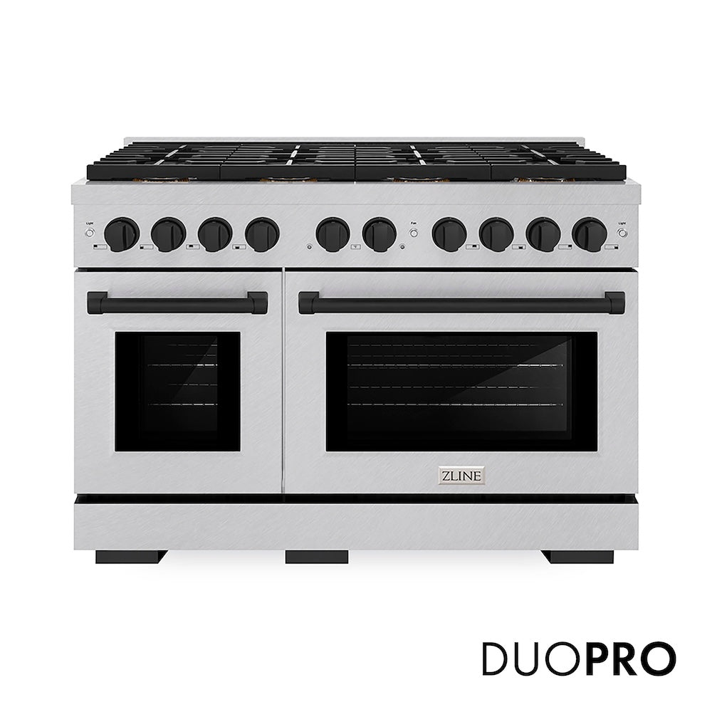 ZLINE Autograph Edition 48 in. 6.7 cu. ft. Paramount Dual Fuel Range with 8 Burner DuoPro™ Cooktop and Dual Ovens in Satin Stainless Steel and Matte Black Accents, Open Box-Good Condition