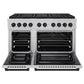 ZLINE Autograph Edition 48 in. 6.7 cu. ft. Paramount Dual Fuel Range with 8 Burner DuoPro™ Cooktop and Dual Ovens in Satin Stainless Steel and Matte Black Accents (PSDRSZ-48-MB) front, oven open.