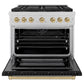 ZLINE Autograph Edition 36 in. 5.2 cu. ft. Paramount Dual Fuel Range with 6 Burner DuoPro™ Cooktop and Electric Convection Oven in Satin Stainless Steel with Black Matte Door and Champagne Bronze Accents, Open Box-Good Condition