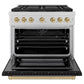 ZLINE Autograph Edition 36 in. 5.2 cu. ft. Paramount Dual Fuel Range with 6 Burner DuoPro™ Cooktop and Electric Convection Oven in Satin Stainless Steel with Black Matte Door and Champagne Bronze Accents, Open Box-Great Condition