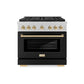 ZLINE Autograph Edition 36 in. 5.2 cu. ft. Paramount Dual Fuel Range with 6 Burner DuoPro™ Cooktop and Electric Convection Oven in Satin Stainless Steel with Black Matte Door and Polished Gold Accents, Open Box-Good Condition