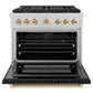 ZLINE Autograph Edition 36 in. 5.2 cu. ft. Paramount Dual Fuel Range with 6 Burner DuoPro™ Cooktop and Electric Convection Oven in Satin Stainless Steel with Black Matte Door and Polished Gold Accents, Open Box-Good Condition