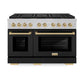 ZLINE Autograph Edition 48 in. 6.7 cu. ft. Paramount Dual Fuel Range with 8 Burner DuoPro™ Cooktop and Dual Ovens in Satin Stainless Steel with Black Matte Doors and Champagne Bronze Accents, Open Box-Good Condition