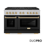 ZLINE Autograph Edition 48 in. 6.7 cu. ft. Paramount Dual Fuel Range with 8 Burner DuoPro™ Cooktop and Dual Ovens in Satin Stainless Steel with Black Matte Doors and Polished Gold Accents, Open Box-Good Condition