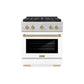 ZLINE Autograph Edition 30 in. 4.2 cu. ft. Paramount Dual Fuel Range with 4 Burner DuoPro™ Cooktop and Electric Convection Oven in Satin Stainless Steel with White Matte Door and Champagne Bronze Accents, Open Box-Good Condition