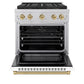 ZLINE Autograph Edition 30 in. 4.2 cu. ft. Paramount Dual Fuel Range with 4 Burner DuoPro™ Cooktop and Electric Convection Oven in Satin Stainless Steel with White Matte Door and Champagne Bronze Accents, Open Box-Great Condition