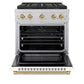 ZLINE Autograph Edition 30 in. 4.2 cu. ft. Paramount Dual Fuel Range with 4 Burner DuoPro™ Cooktop and Electric Convection Oven in Satin Stainless Steel with White Matte Door and Champagne Bronze Accents, Open Box-Good Condition