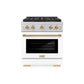 ZLINE Autograph Edition 30 in. 4.2 cu. ft. Paramount Dual Fuel Range with 4 Burner DuoPro™ Cooktop and Electric Convection Oven in Satin Stainless Steel with White Matte Door and Polished Gold Accents, Open Box-Good Condition