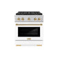 ZLINE Autograph Edition 30 in. 4.2 cu. ft. Paramount Dual Fuel Range with 4 Burner DuoPro™ Cooktop and Electric Convection Oven in Satin Stainless Steel with White Matte Door and Polished Gold Accents, Open Box-Great Condition