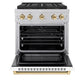 ZLINE Autograph Edition 30 in. 4.2 cu. ft. Paramount Dual Fuel Range with 4 Burner DuoPro™ Cooktop and Electric Convection Oven in Satin Stainless Steel with White Matte Door and Polished Gold Accents, Open Box-Good Condition