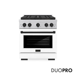 ZLINE Autograph Edition 30 in. 4.2 cu. ft. Paramount Dual Fuel Range with 4 Burner DuoPro™ Cooktop and Electric Convection Oven in Satin Stainless Steel with White Matte Door and Matte Black Accents, Open Box-Great Condition main image.