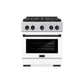 ZLINE Autograph Edition 30 in. 4.2 cu. ft. Paramount Dual Fuel Range with 4 Burner DuoPro™ Cooktop and Electric Convection Oven in Satin Stainless Steel with White Matte Door and Matte Black Accents (PSDRSZ-WM-30-MB) front.