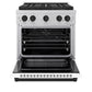ZLINE Autograph Edition 30 in. 4.2 cu. ft. Paramount Dual Fuel Range with 4 Burner DuoPro™ Cooktop and Electric Convection Oven in Satin Stainless Steel with White Matte Door and Matte Black Accents, Open Box-Great Condition