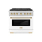 ZLINE Autograph Edition 36 in. 5.2 cu. ft. Paramount Dual Fuel Range with 6 Burner DuoPro™ Cooktop and Electric Convection Oven in Satin Stainless Steel with White Matte Door and Polished Gold Accents, Open Box-Great Condition