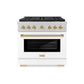 ZLINE Autograph Edition 36 in. 5.2 cu. ft. Paramount Dual Fuel Range with 6 Burner DuoPro™ Cooktop and Electric Convection Oven in Satin Stainless Steel with White Matte Door and Polished Gold Accents, Open Box-Good Condition