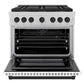 ZLINE Autograph Edition 36 in. 5.2 cu. ft. Paramount Dual Fuel Range with 6 Burner DuoPro™ Cooktop and Electric Convection Oven in Satin Stainless Steel with White Matte Door and Matte Black Accents (PSDRSZ-WM-36-MB) front, oven open.