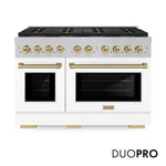 ZLINE Autograph Edition 48 in. 6.7 cu. ft. Paramount Dual Fuel Range with 8 Burner DuoPro™ Cooktop and Dual Ovens in Satin Stainless Steel with White Matte Doors and Champagne Bronze Accents, Open Box-Good Condition