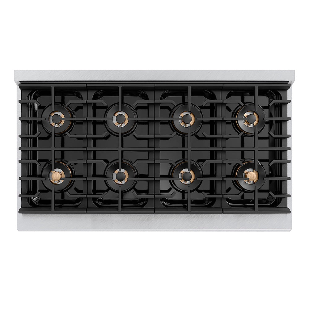 ZLINE Autograph Edition 48 in. 6.7 cu. ft. Paramount Dual Fuel Range with 8 Burner DuoPro™ Cooktop and Dual Ovens in Satin Stainless Steel with White Matte Doors and Champagne Bronze Accents, Open Box-Good Condition