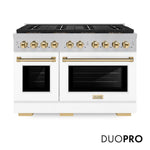 ZLINE Autograph Edition 48 in. 6.7 cu. ft. Paramount Dual Fuel Range with 8 Burner DuoPro™ Cooktop and Dual Ovens in Satin Stainless Steel with White Matte Doors and Polished Gold Accents, Open Box-Good Condition