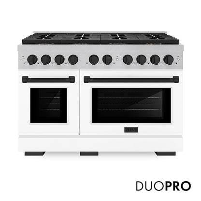 ZLINE Autograph Edition 48 in. 6.7 cu. ft. Paramount Dual Fuel Range with 8 Burner DuoPro™ Cooktop and Dual Ovens in Satin Stainless Steel with White Matte Doors and Matte Black Accents, Open Box-Good Condition